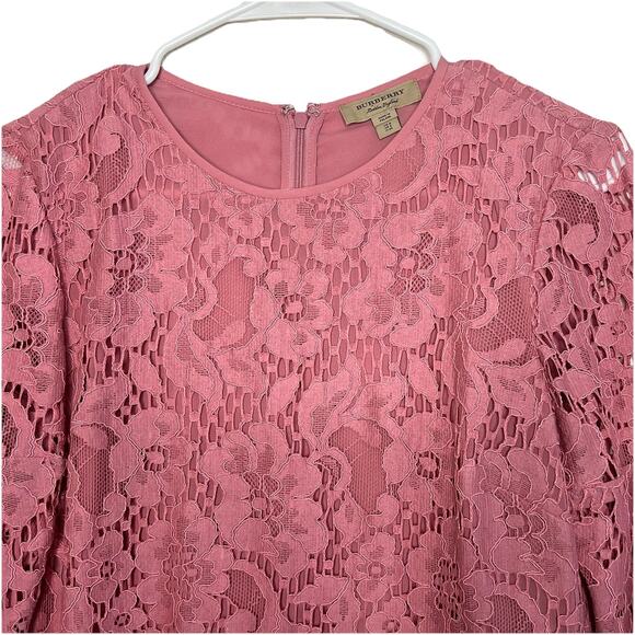 Burberry All-Lace Pink Sheath Dress Size 6 Bell Sleeve Cocktail Wedding i14 - Picture 2 of 6